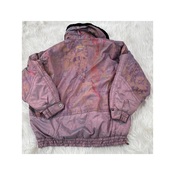Obermeyer Iridescent Metallic Pink Ski Coat Fauc Black Fur Hooded Retro 80s - Picture 3 of 4